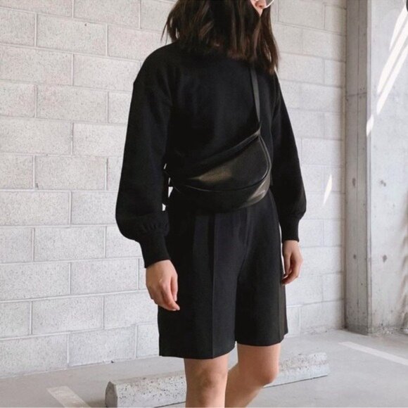 NEW Modern Citizen Balloon Sleeve Knit Sweater M/L Black Cropped Ribbed - Picture 3 of 9